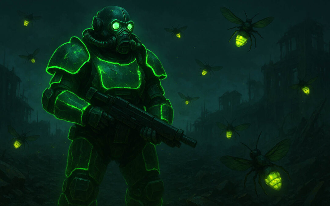 La Hermandad del Acero prueba una nueva armadura que brilla en la oscuridad… ¡y atrae bichos!